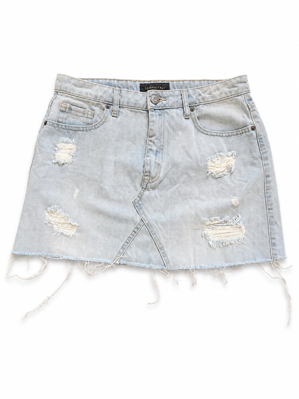 Aeropostale Light Blue Distressed Denim Mini Skirt | Size 10